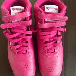Barely used Reebok Freestyle Hi in HOT PINK!